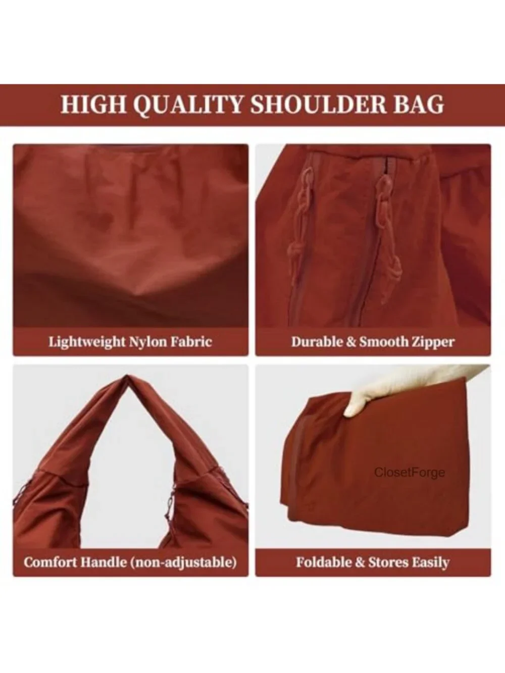 Slouchy Nylon Hobo Bag for Women Large Tote Shoulder Travel Gym Beach